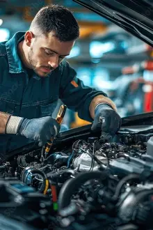 mechanic doing diag work on a car