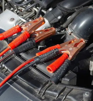 a photo of a garage in the evening